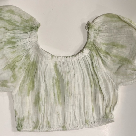 Free People Stroll in Kyoto Tie Dye Crop Top White and Green Off Shoulder or On - Picture 5 of 7